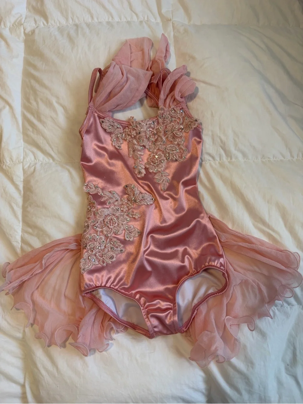 Pink Satin Ballet Costume with Floral Appliqué